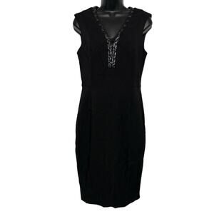 Beyond Ashley Graham LBD Black Pencil Dress Faux Leather Trim Women’s Size 6‎